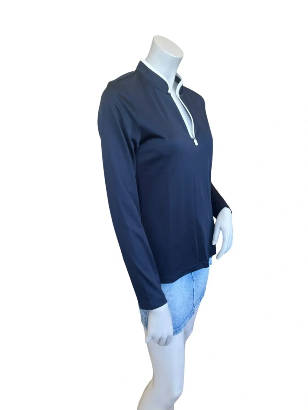 Tory Burch Sport Navy Blue & White 1/4 Zip Jersey Pullover Top Size Small
